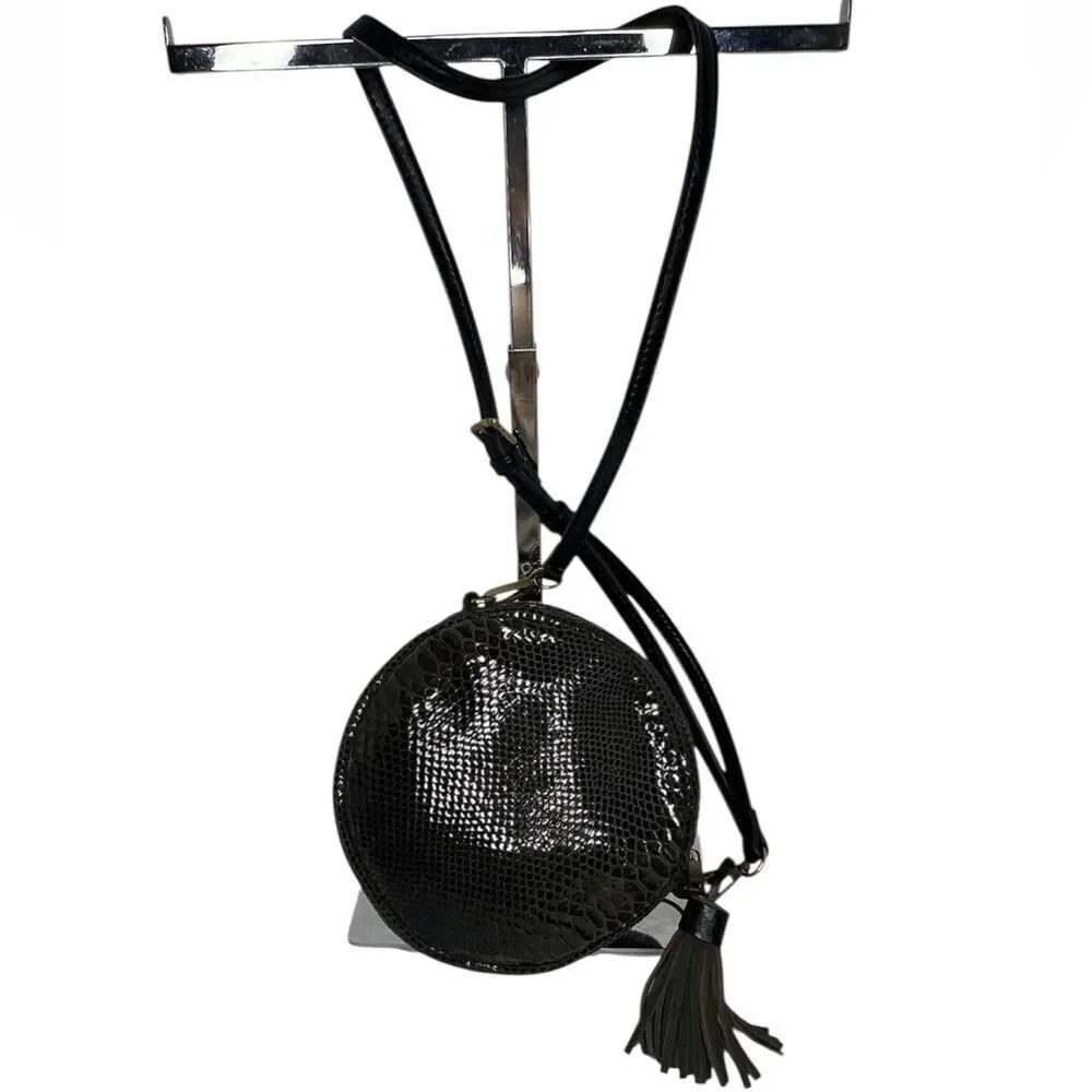 By Anthropologie Snake Print Textile Textured Dark Gray Crossbody Bag